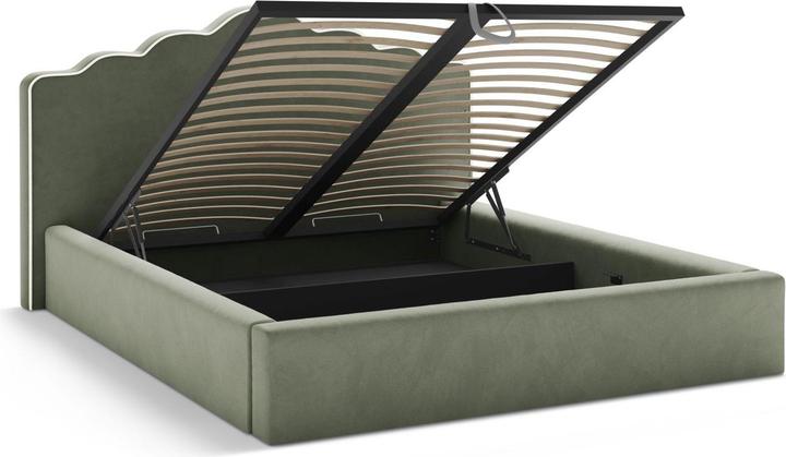 Actual product image Micadoni Velvet Storage Bed With Headboard, "Dream", Ivory and Green, 222x220x122 Made in Europe (180 x 200 cm)