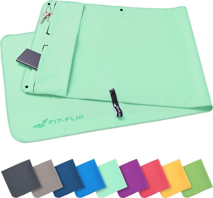 Produktbild Fit-Flip Fitnesshandtuch Mikrofaser mit Reissverschlusstasche 130x48cm (130 x 48 cm)