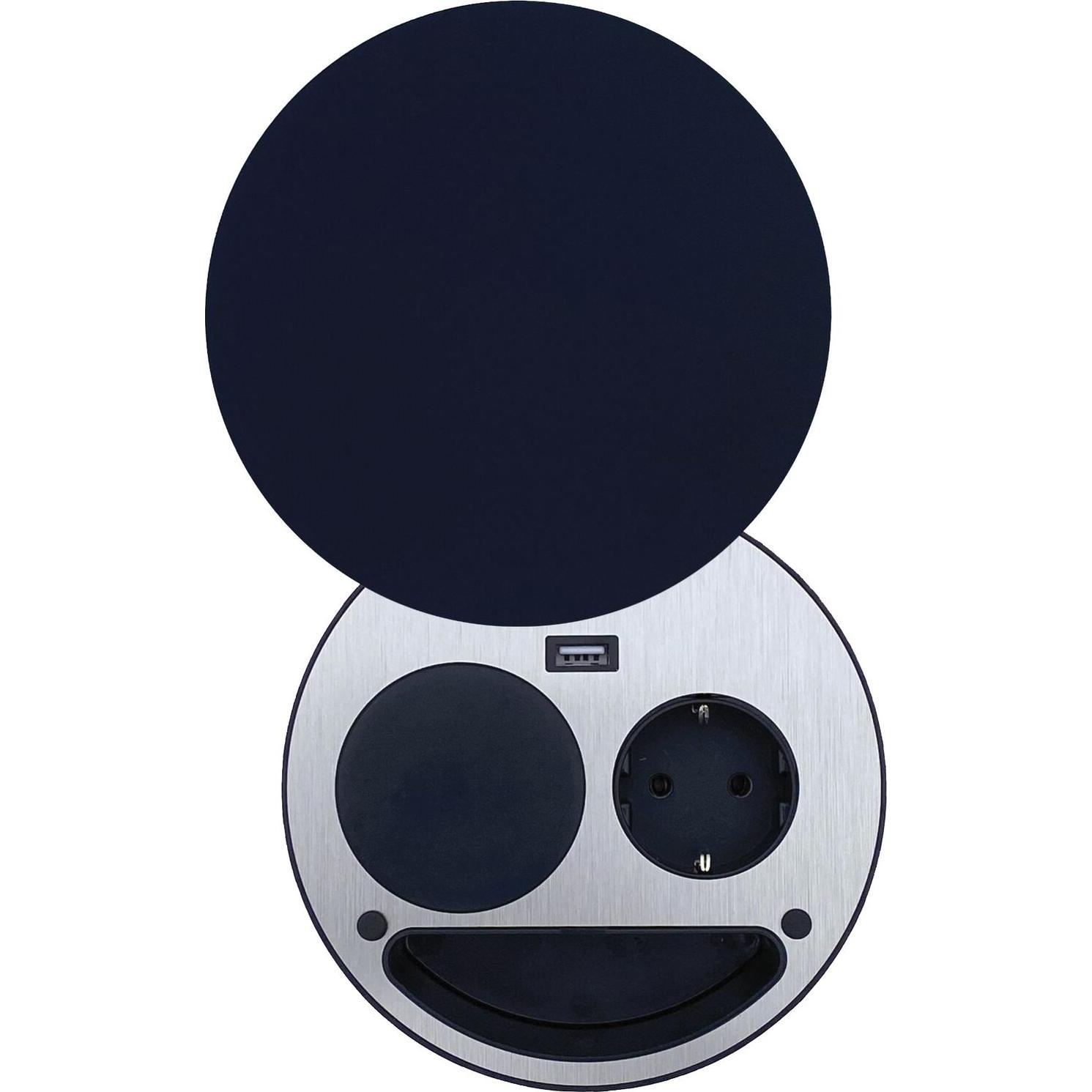 Wipo, Steckdosenleiste, Steckdosenelement Smile Schuko, USB und Wireless-Charger, schwarz (CEE 7/3, USB-C, 1.80 m)