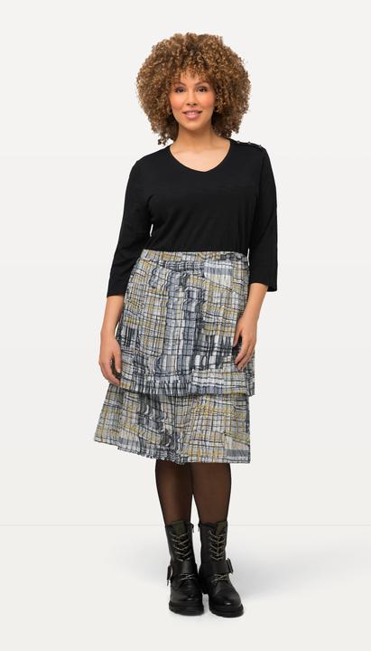 Image du produit Ulla Popken Robe trapèze en jersey, jupe plissée, col en V et manches 3/4 (50, 52)