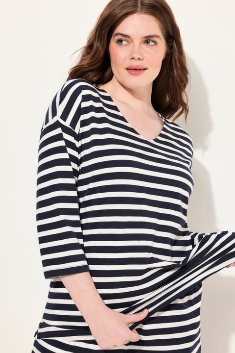 Produktbild Ulla Popken Pyjama-Shirt, Ringel, V-Ausschnitt, 3/4-Arm (42, 44)