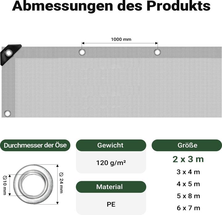 Produktbild Wiltec wetterfeste Abdeckplane grün grau 3x2m PE Plane 120g/m² Gartenplane