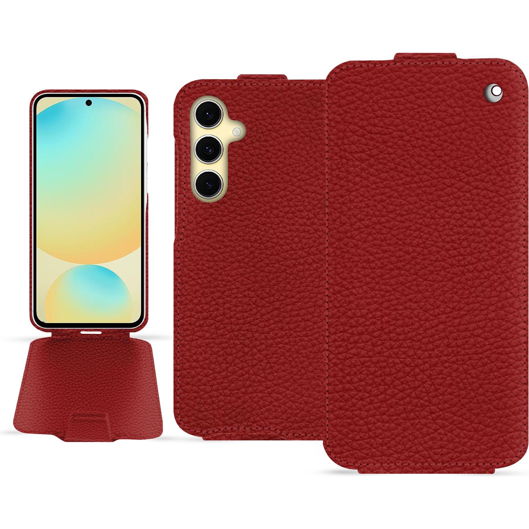 Noreve Lederschutzhülle vertikal (Samsung Galaxy S24 FE), Smartphone Hülle, Rot