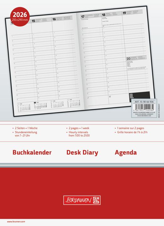 Produktbild Wochenkalender, A4, Baladek-Einband, schwarz 2026 (A4, 1 Woche / 2 Seiten)