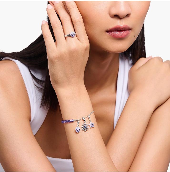 Immagine prodotto Thomas Sabo Bracciale Charm Member con maglie e imitazione di ametista in argento (15 cm, Argento, Smalto)