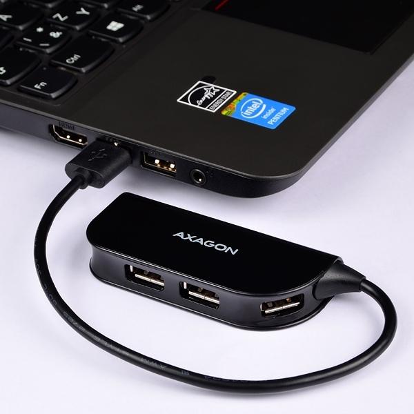 Actual product image Axagon HUE-X4B - USB 2.0 - USB 2.0 - 480 Mbit/s - Black - 0.2 m - USB (USB-A, 4 ports)