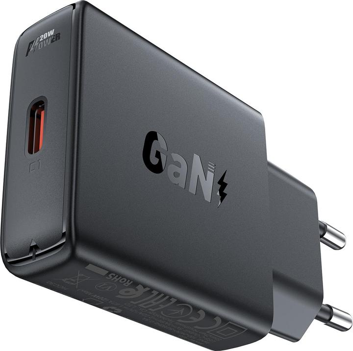 Produktbild Acefast A65 PD 20W GaN USB-C Wandladegerät – Schwarz (20 W)