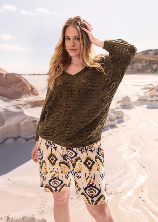 Produktbild Ulla Popken Pullover, Ajourmuster, V-Ausschnitt, 3/4-Arm (50, 52)
