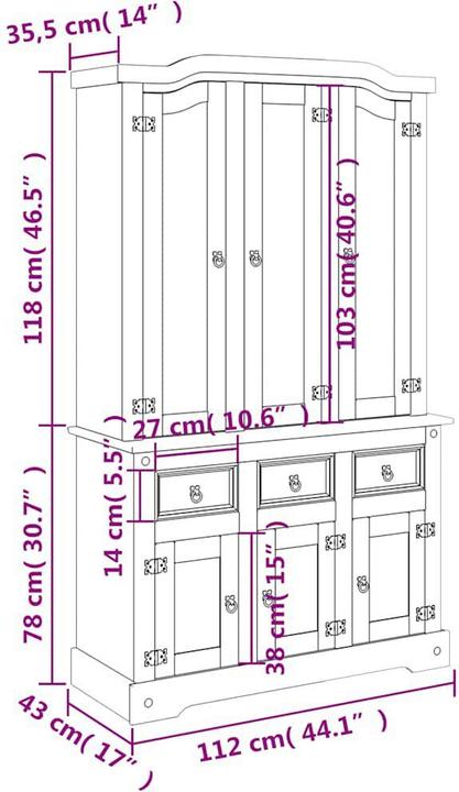 Image du produit vidaXL Highboard Corona Me x pin ibérique (112 x 43 x 196 cm)