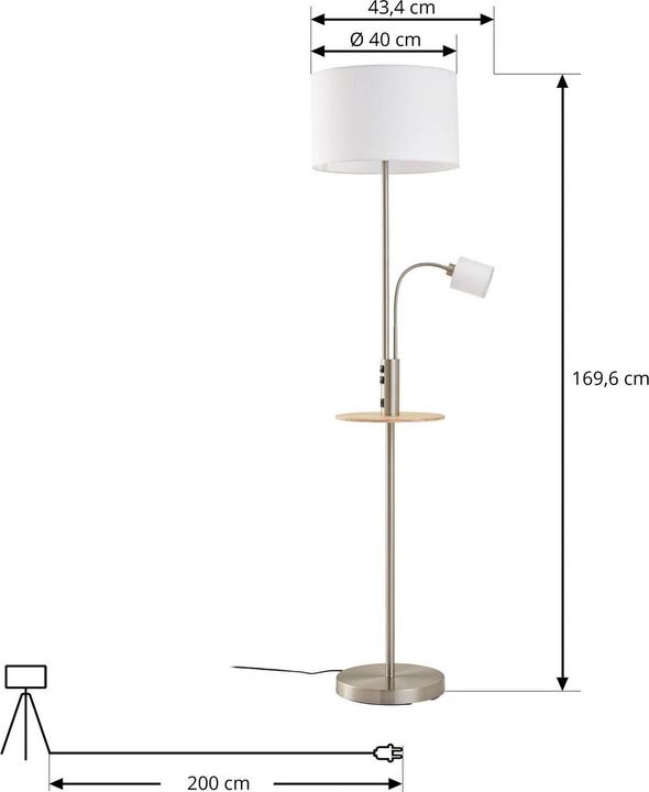 Immagine prodotto Lindby Lampada da terra Aovan con mensola e USB, nichel (E27)