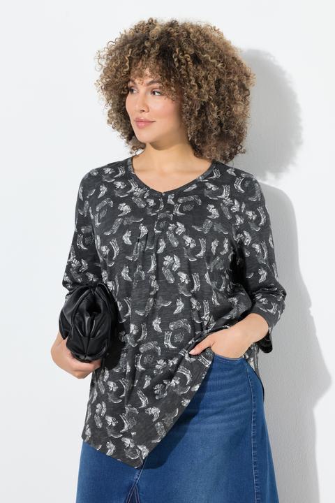 Produktbild Ulla Popken Shirt, Blüten, Zierfalten, A-Linie, V-Ausschnitt, 3/4-Arm (46, 48)