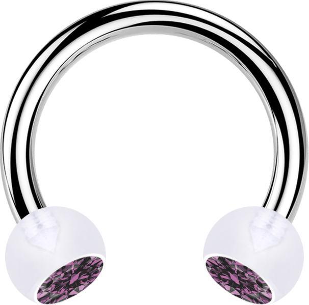 Image du produit Star Piercing Micro Circular Barbell argent avec deux boules cristal transparent violet clair (sans laiton, Bioflex, Acier chirurgical 316L)