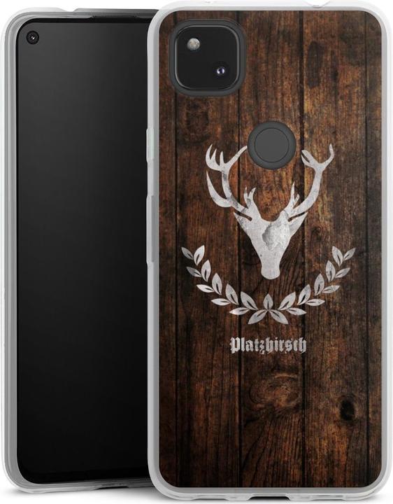 Produktbild DeinDesign Slim Case für Google Pixel 4a Silikon Hülle Ultra Dünn Handyhülle Hirsch Holz Holzoptik (Google Pixel 4a)