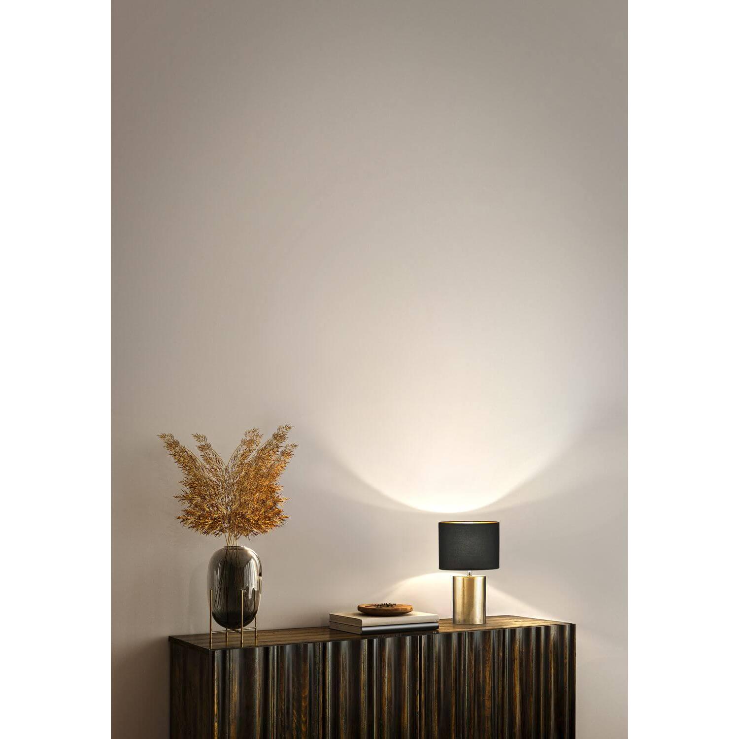 Thumbnail - Fischer & Honsel, Tischlampe, Honsel Bronz Tischleuchte E27 Stoffschirm schwarz Chintz, goldfarben bronze 50658