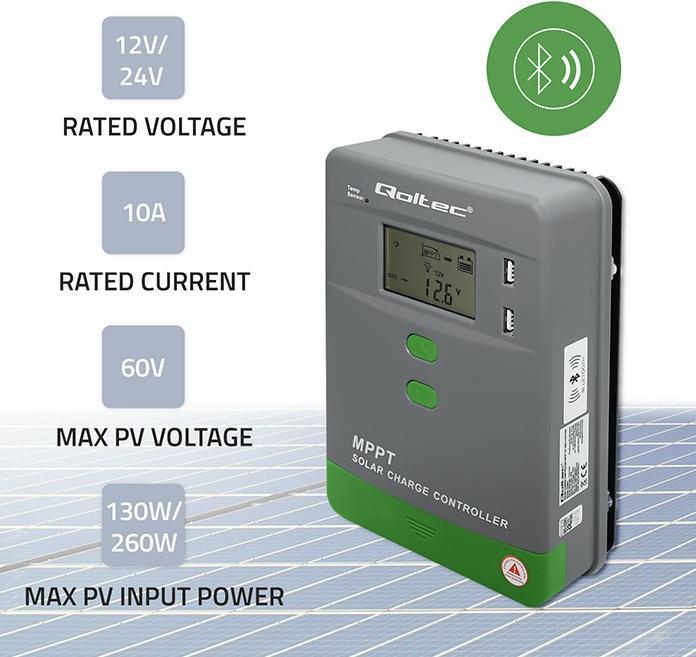 Produktbild Qoltec MPPT Solarladeregler mit Temperatursensor 10A