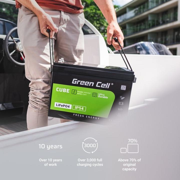 Image du produit GreenCell Green Cell CUBE LiFePO4 battery 50Ah 12.8V 640Wh lithium iron phosphate battery for motorhomes, golf (12.80 V, 50 Ah)