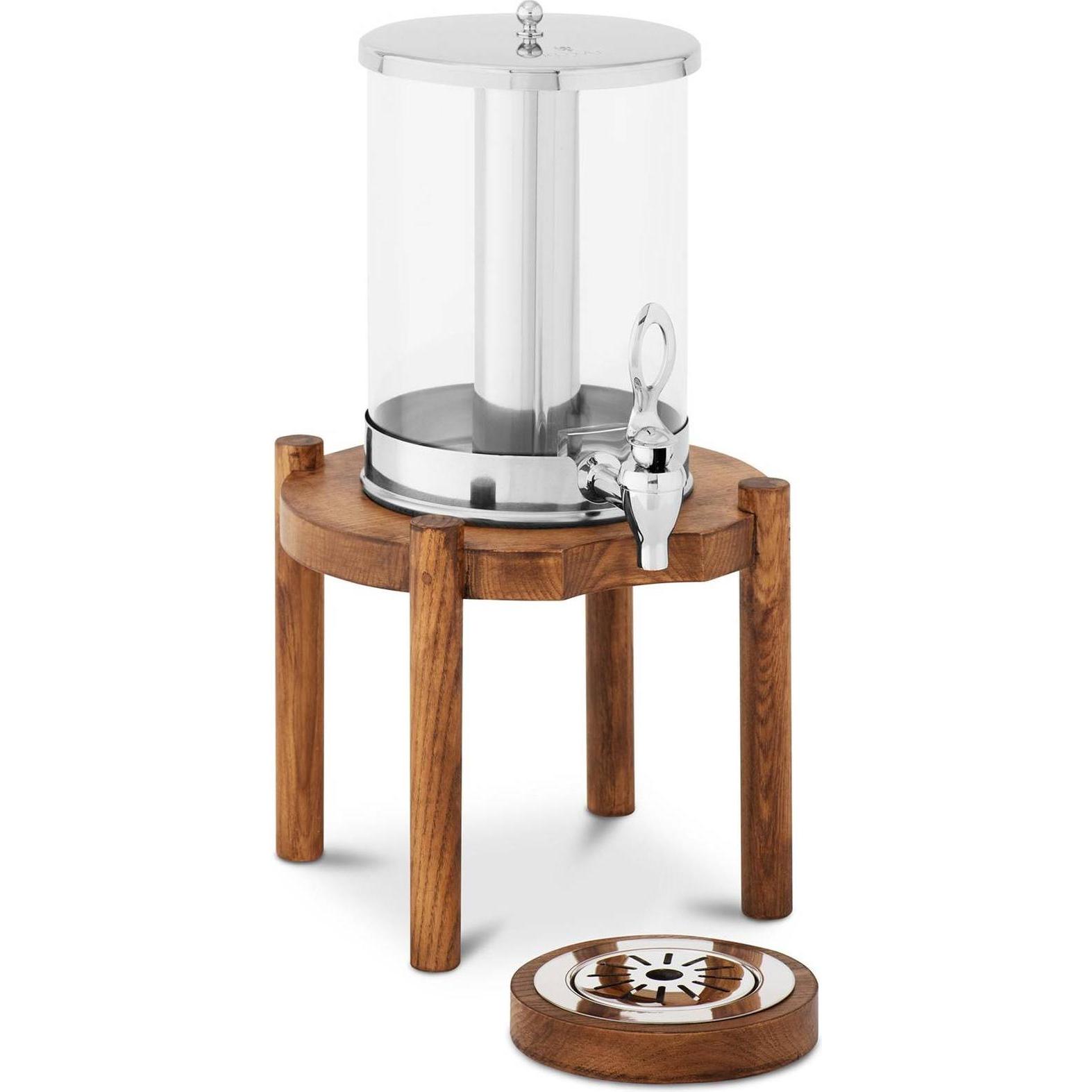 Royal Catering Saftspender Saftdispenser Gastro Getränkespender Zapfhahn Holzrahmen 7 L, Getränkespender, Silber, Braun
