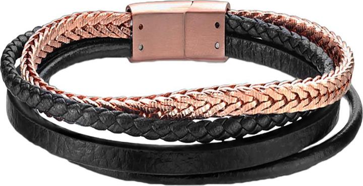 Produktbild Star Piercing Lederarmband schwarz mit vier Bänder rosegold (21 cm, ohne Messing)