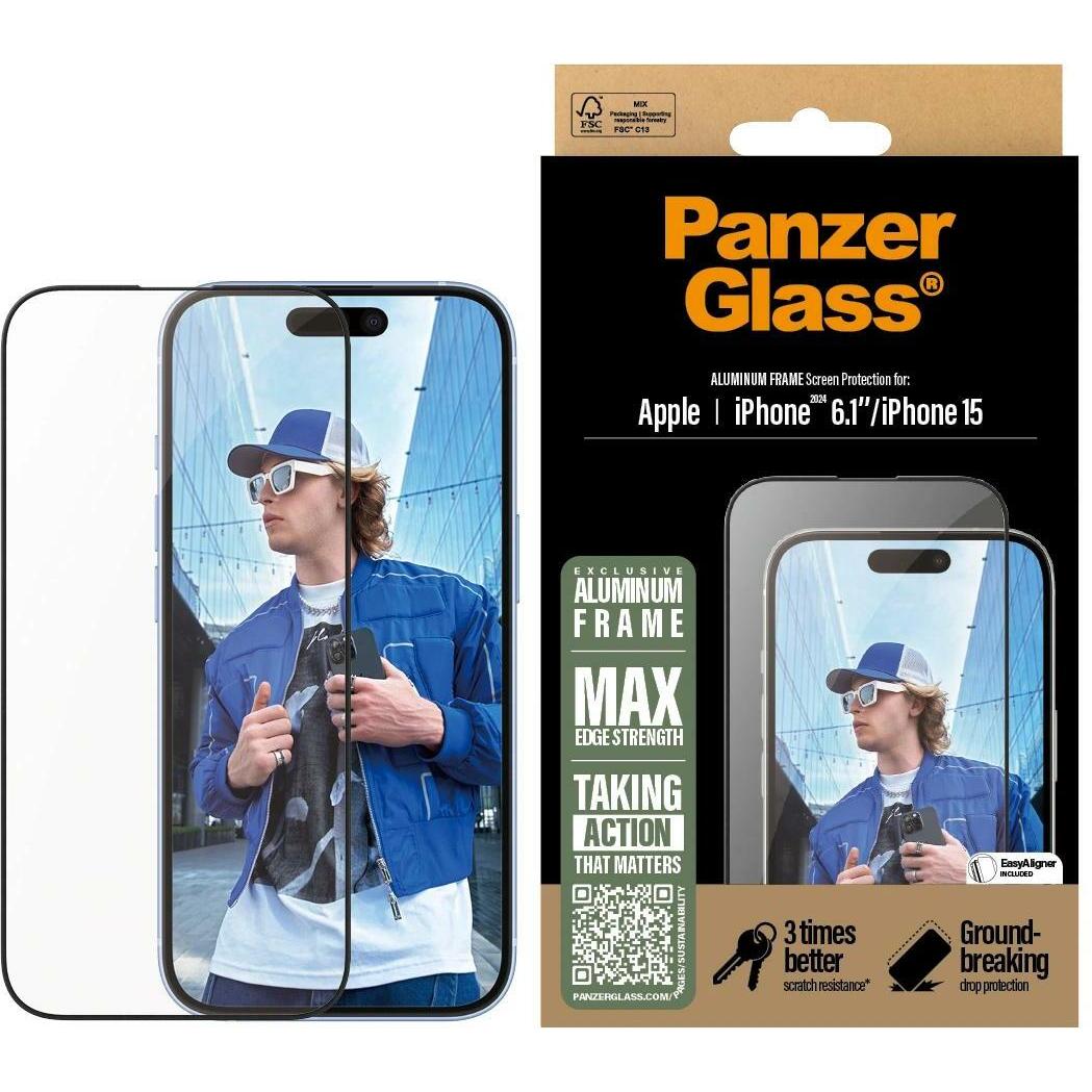 PanzerGlass Ultra-Wide Fit (1 Stück, Apple iPhone 16, Apple iPhone 15), Smartphone Schutzfolie, Transparent