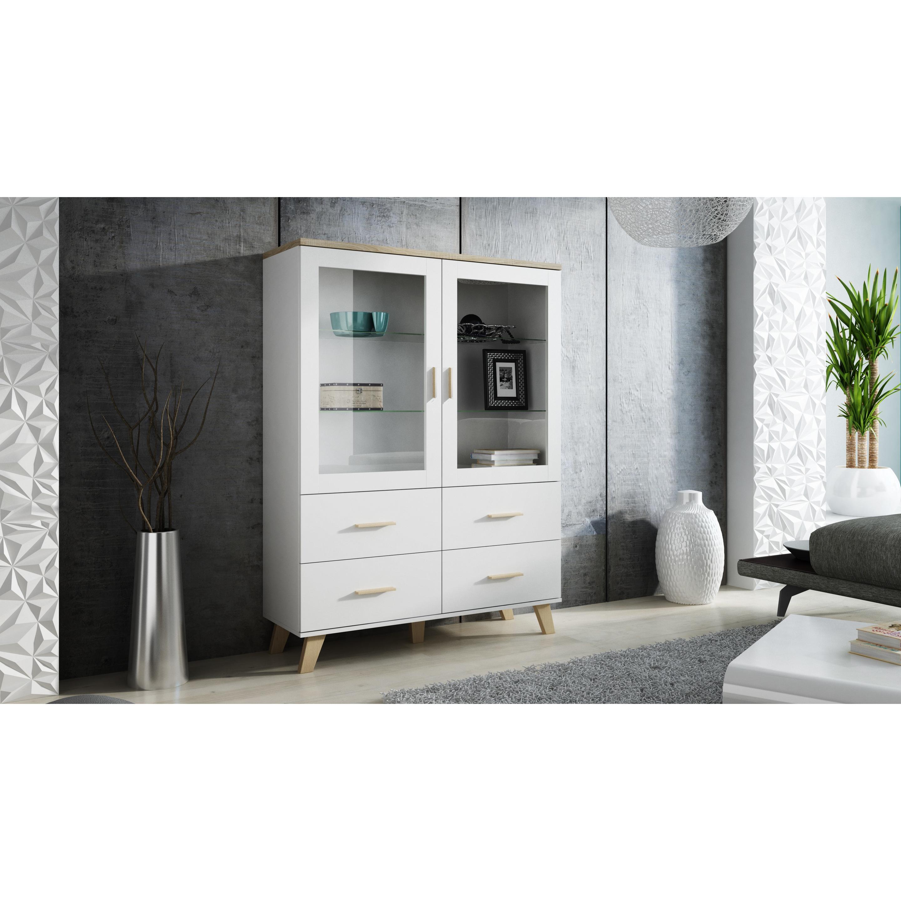 Thumbnail - Cama, Vitrine + Buffetschrank, LOTTA WIT120 Wohnzimmerschrank Vitrine