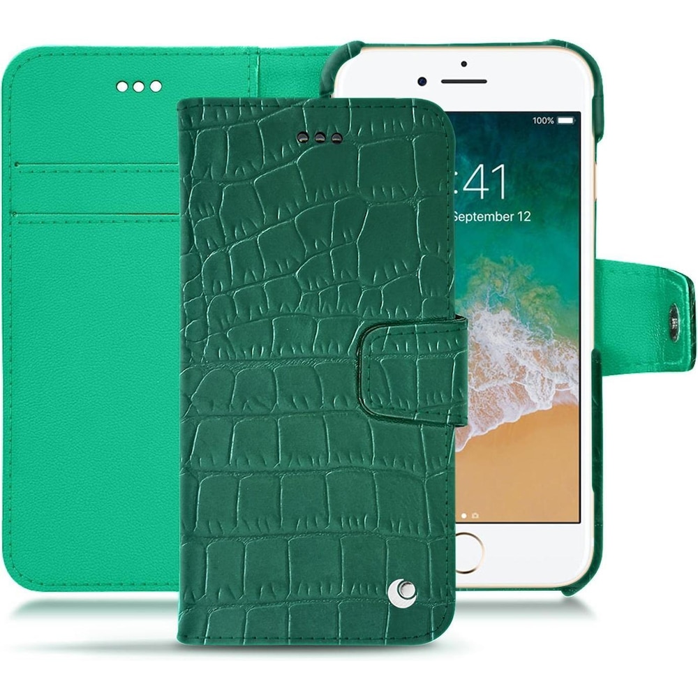 Noreve Lederschutzhülle Wallet (Apple iPhone 7), Smartphone Hülle, Grün