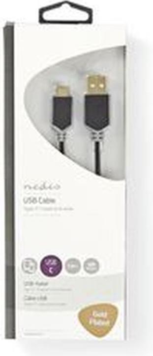 Actual product image Nedis USB cable | USB 2.0 | USB-A plug | USB-C™ plug | 480 Mbps | Gold-plated | 1.00 m | Round | (1 m, USB 2.0)