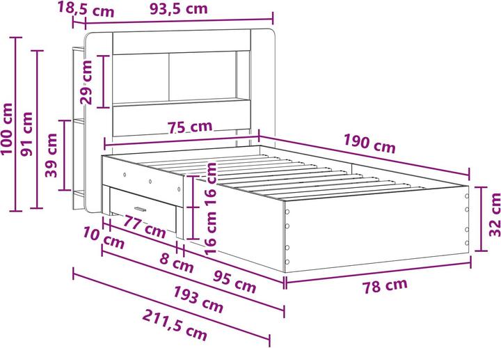 Produktbild vidaXL Bettrahmen (75 x 190 cm)