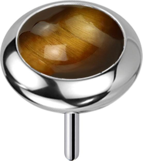 Actual product image Star Piercing Threadless Silver Disc Rounded Tiger Eye Stone (Titanium, Mineral, without brass)