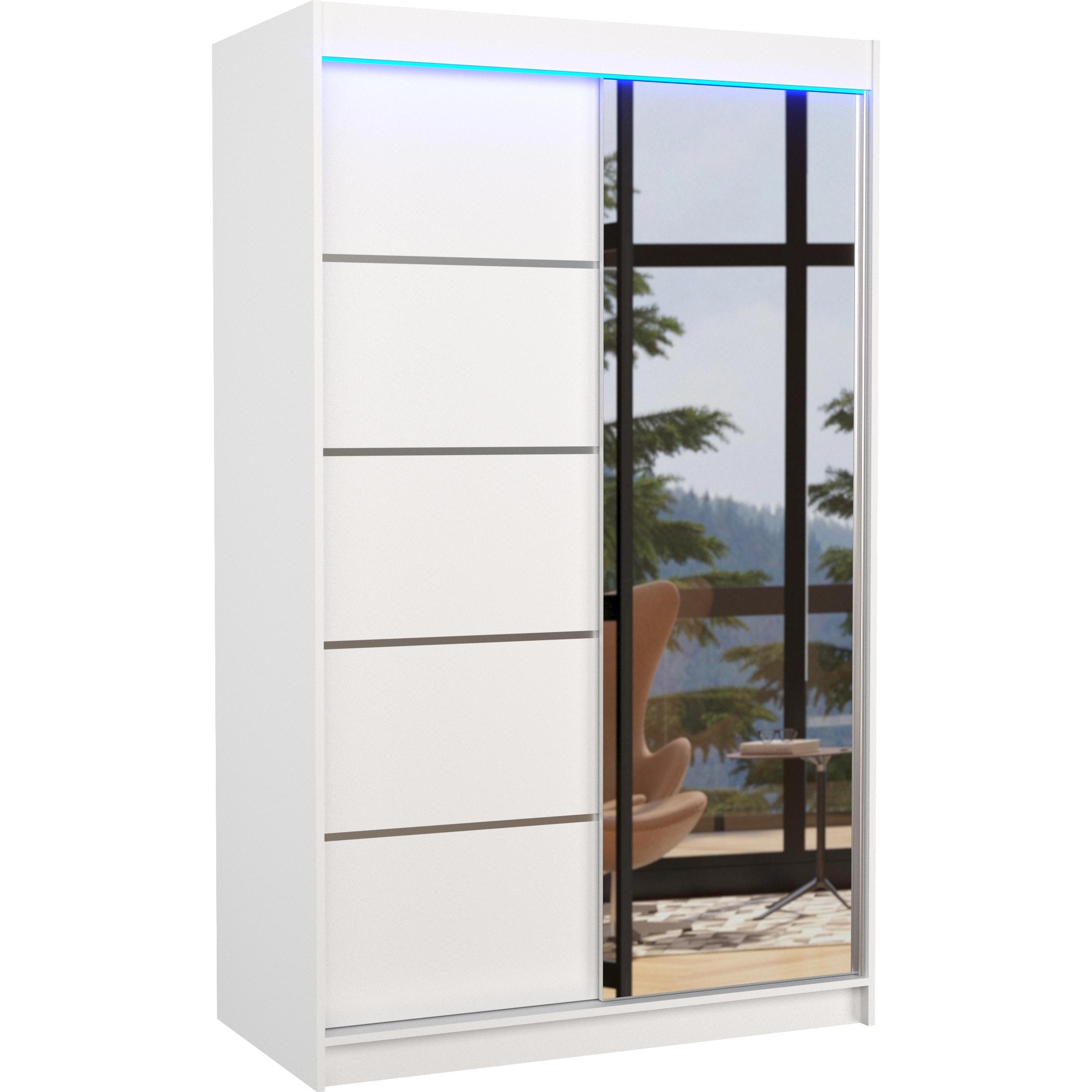 Thumbnail - ADRK Furniture, Kleiderschrank, Verschiebbarer Kleiderschrank mit Spiegel und Beleuchtung LED NICEA 120 (120 x 58 x 200 ...