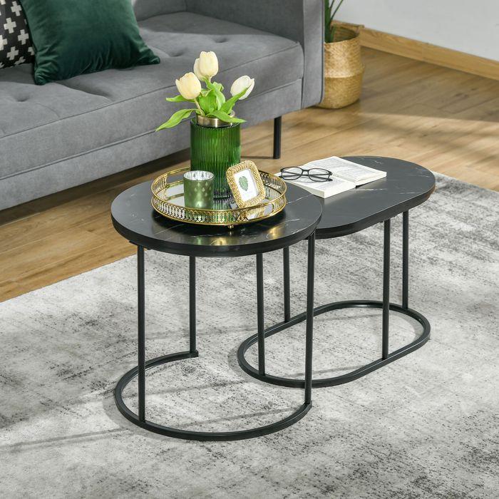 Image du produit Swisshandel24 Set de 2 tables d'appoint en design industriel, aspect marbre, table basse, table d'appoint (60 x 60.50 x 51 cm)