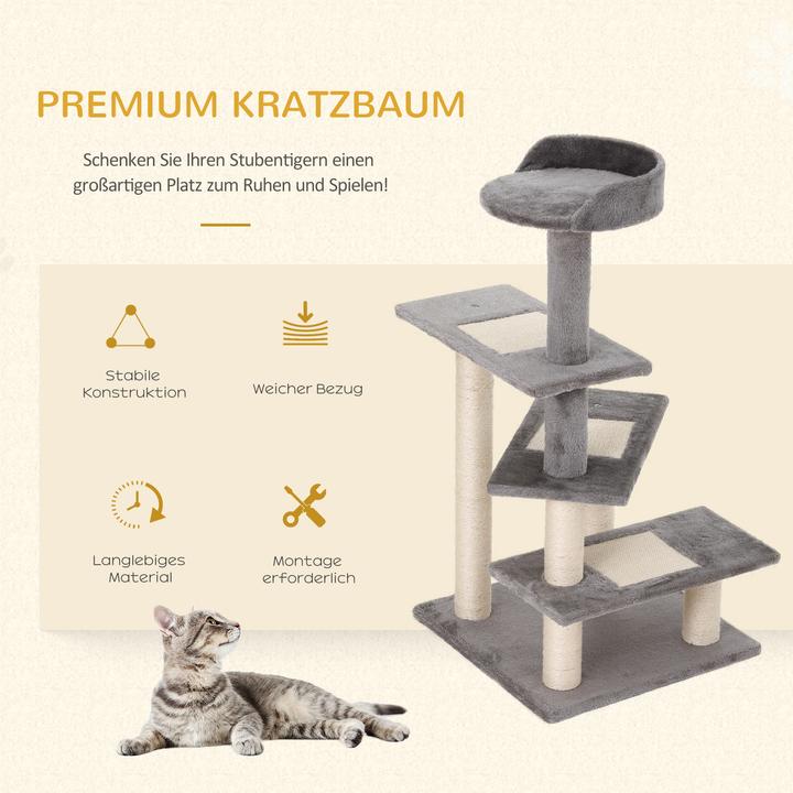 Produktbild PawHut Kletterbaum mit 5 Ebenen (101 cm, Grau, Beige)