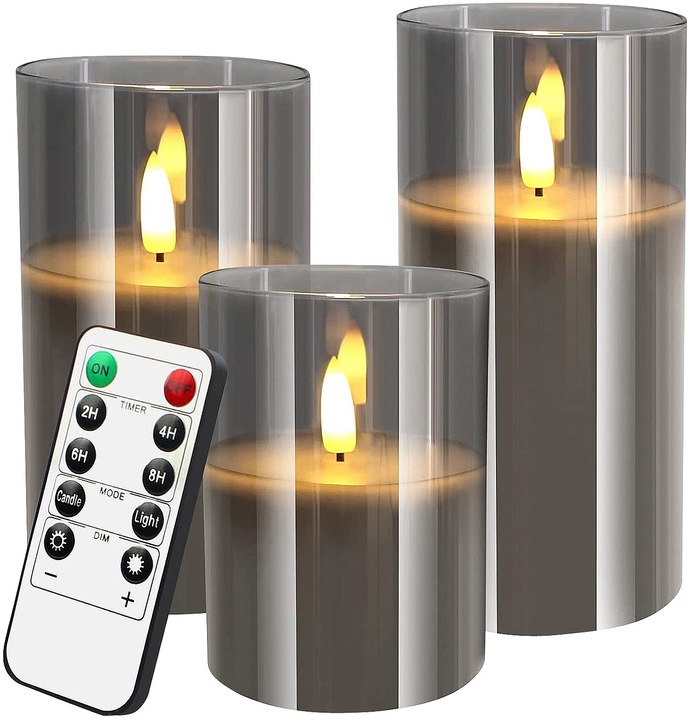 Immagine prodotto Britesta Candele di cera a LED in barattoli acrilici grigi (3 x)