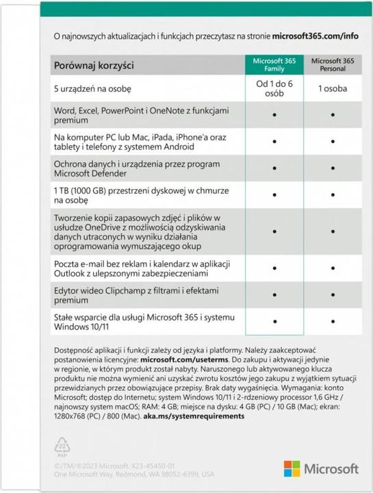 Nutritional values and ingredients Microsoft 365 Family 1 x Lizenz Abonnement Polnisch 1 Jahr(e) (1 Devices, 12 months)