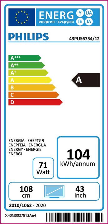 Energie-Label Philips 43PUS6754/12 (43", LCD, 4K, 2019)