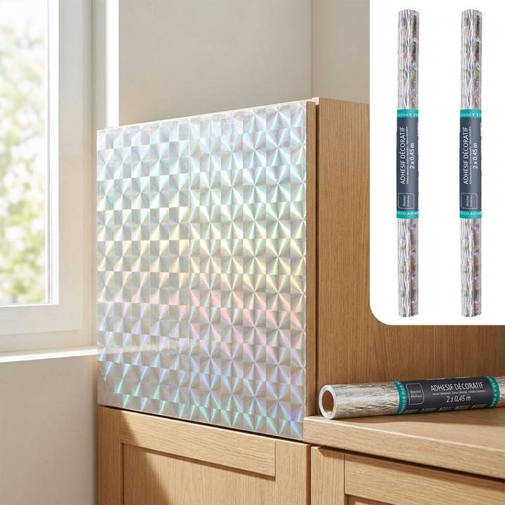 Produktbild Douceur D'intérieur 2er-Set Minimalistische Klebefolie mit Karomuster, silber – Hochwertige Dekofolie, selbstklebend, 45 (200 x 45 cm)