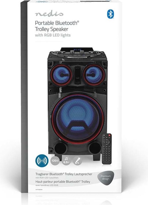 Produktbild Nedis Bluetooth®-Party-Lautsprecher | max. Batteriespielzeit: 6.5 Std | 120 W | Tragegriff | Partyli (6.50 h, Batteriebetrieb)