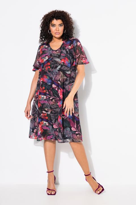 Produktbild Ulla Popken Kleid, Papageien, A-Linie, V-Ausschnitt, Glocken-Halbarm (46, 48)
