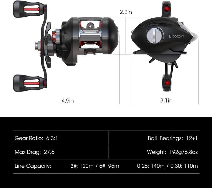 Image du produit Lixada Baitcasting Angelrolle mit Magnetbremssystem