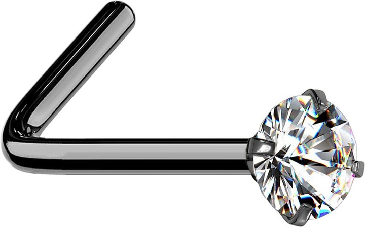 Produktbild Star Piercing Nasenstecker gewinkelt schwarz runder Kristall silber gefasst (ohne Messing, Chirurgenstahl 316L)