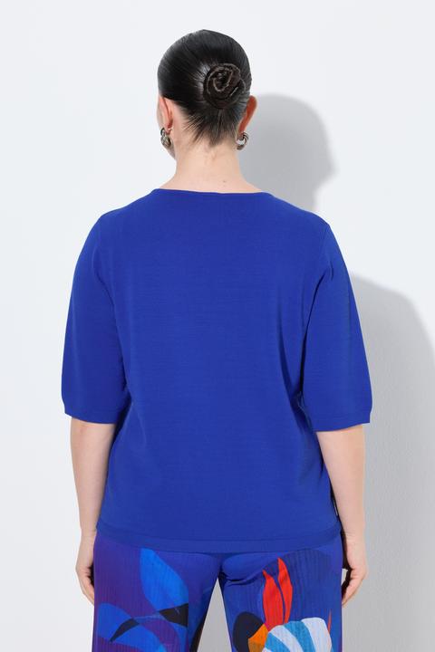 Produktbild Ulla Popken Pullover, elastischer Saum, V-Ausschnitt, Halbarm (54)