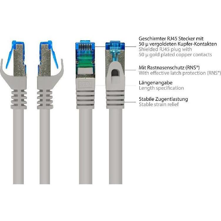 Thumbnail - Good Connections RNS Patchkabel SmartFLEX, Cat.6A, S/FTP, PiMF, halogenfrei (LSZH), 500MHz, CU, grau, 0,5m,  (S/FTP, CAT...