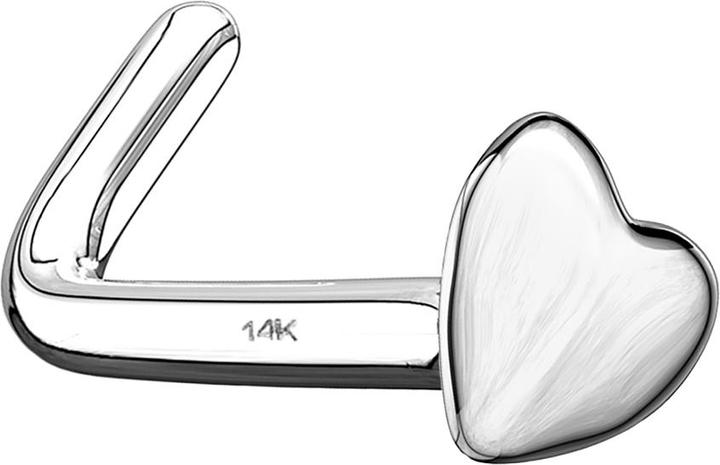 Actual product image Star Piercing Nose stud angled 14k white gold with heart (without brass, 14k gold)