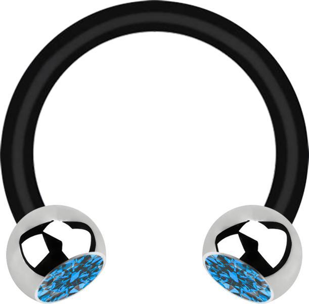 Produktbild Star Piercing Micro Circular Barbell schwarz mit zwei Kugeln silber Kristall hellblau (ohne Messing, Chirurgenstahl 316L, Kunststoff)