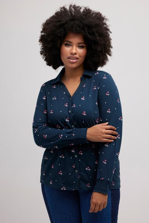 Immagine prodotto Ulla Popken Blusa di jersey con ricami, orlo elastico, colletto da camicia e maniche lunghe (46, 48)