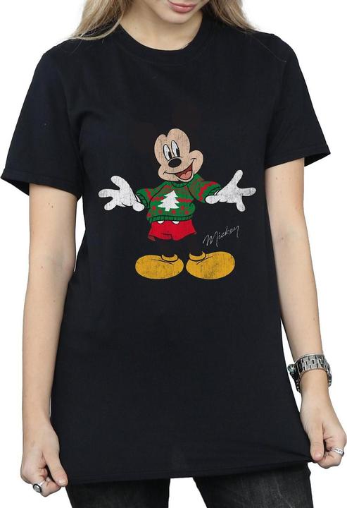 Actual product image Disney Womens/Ladies Mickey Mouse Christmas Jumper Cotton Boyfriend T-Shirt (S)