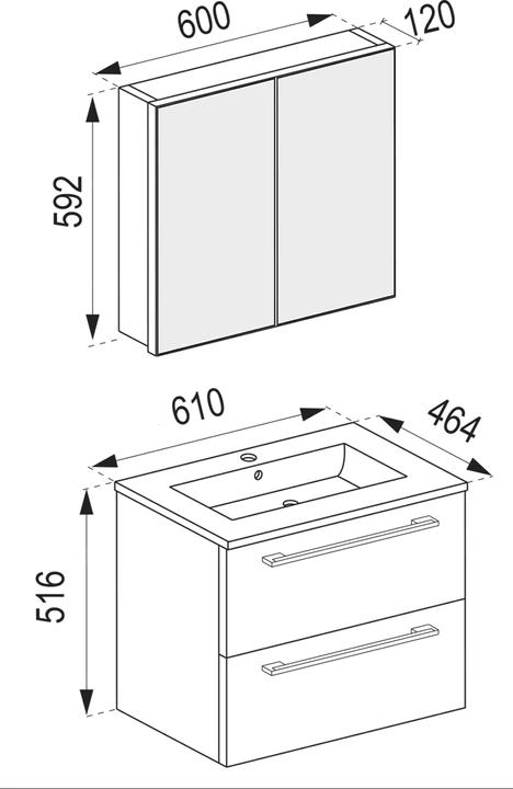 Image du produit VCM Meuble vasque 3 pièces Meuble vasque Badinos 2 tiroirs Armoire de toilette