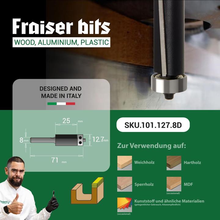 Actual product image Fraiser Bündigfräser mit Kugellager für Oberfräse