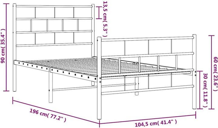 Produktbild vidaXL Metall Bettgestell (100 x 190 cm)
