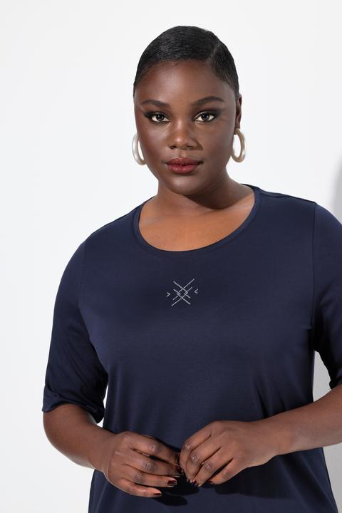 Produktbild Ulla Popken T-Shirt, Ziersteine, A-Linie, Rundhals, Halbarm (58)