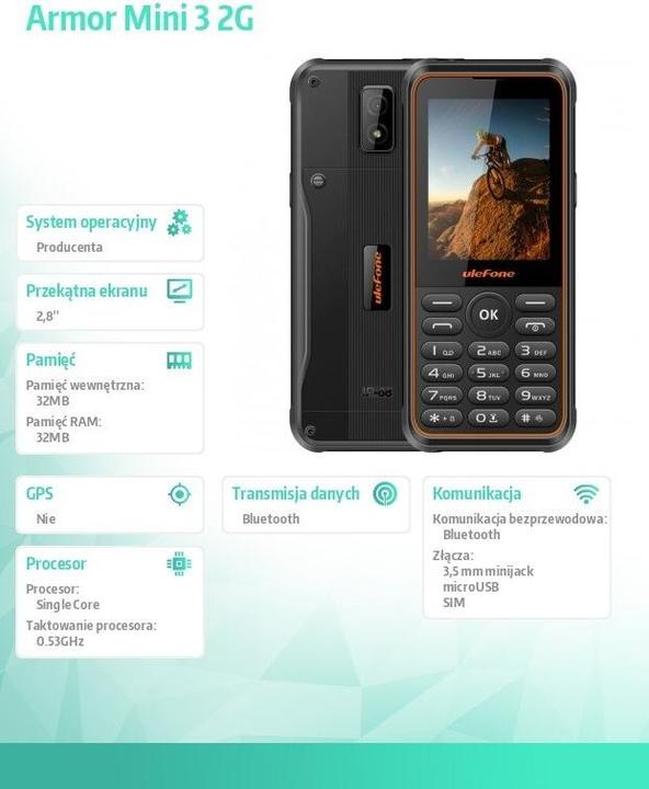 Immagine prodotto Ulefone Telefon Armor Mini 3 2G (schwarz) (Nero, 2.80", Doppia SIM, 2G)